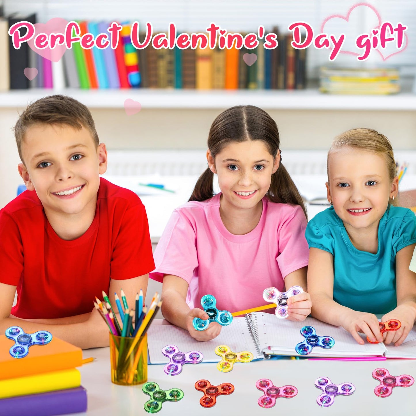 Gigilli Fidget Spinners 16 Pcs, Valentines Party Favors Led Light Up Bulk Fidget Spinners Kids 4-12, Valentine Goodie Bag Stuffe