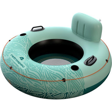 Retrospec Siesta Float 48'' Inflatable River Tube | Heavy-Duty Water Float w/Backrest & Cup Holders | 300 lbs | Repair Kit | Poo