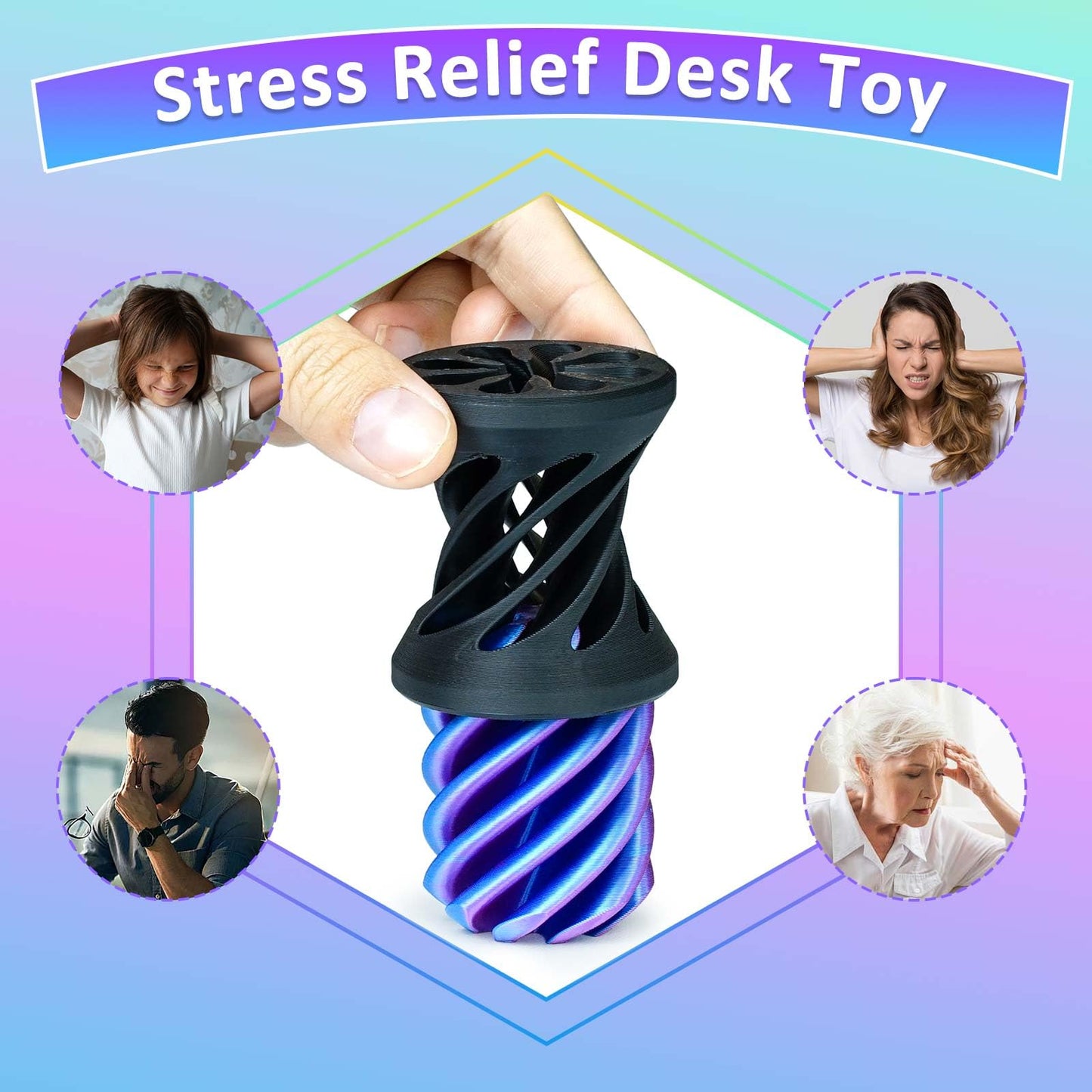 3PCS Impossible Cone 3D Printed Spiral Cone Fidget Toys Impossible Pyramid Passthrough Sculpture Stress Relieving Toys for mature-themeds and Kids Stocking Filler White Elephant Gifts (Purple+Black)