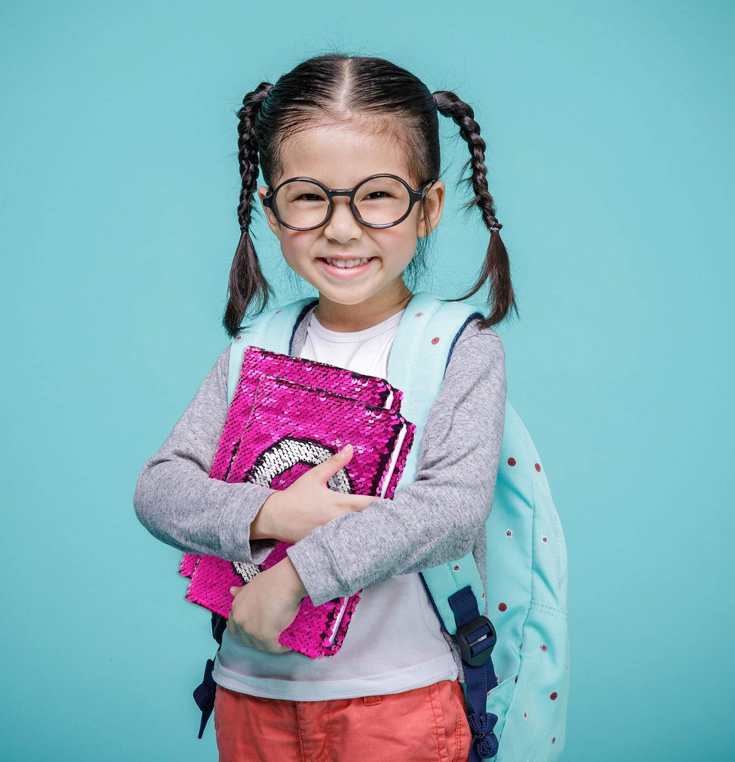 Ginmlyda Sequin Girls Journal For Kids, 8.5X5.5 Inches 160 Lined Pages Diary For Girls And Boys Reversible Flip Sequence Notebook For Teen Pre School Writing Drawing Travel Gifts (Rose Red-Sliver)