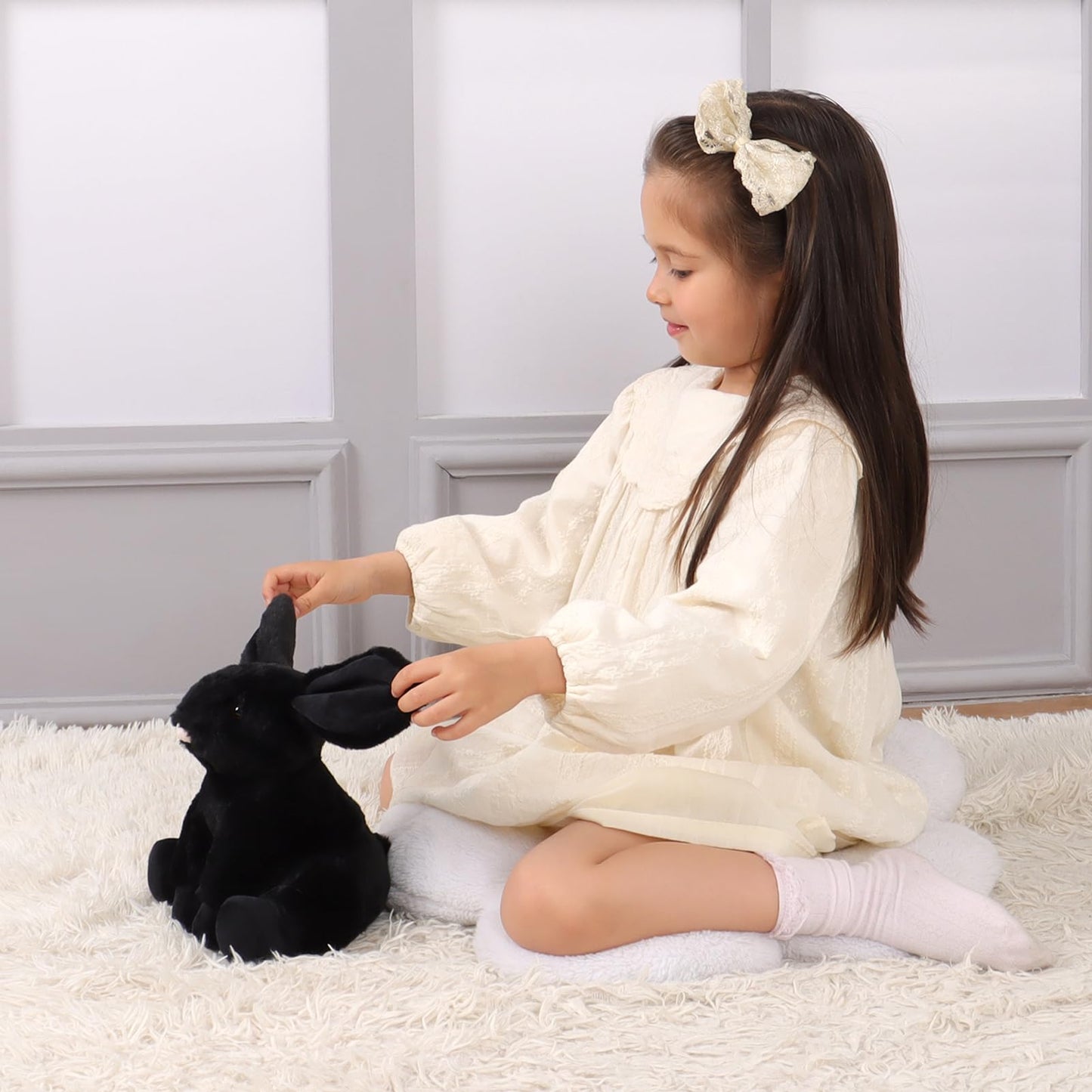 Apricot Lamb Toys Plush Bunny Rabbit Stuffed Animal With Fluffy Soft Ears (Black, Small-8')