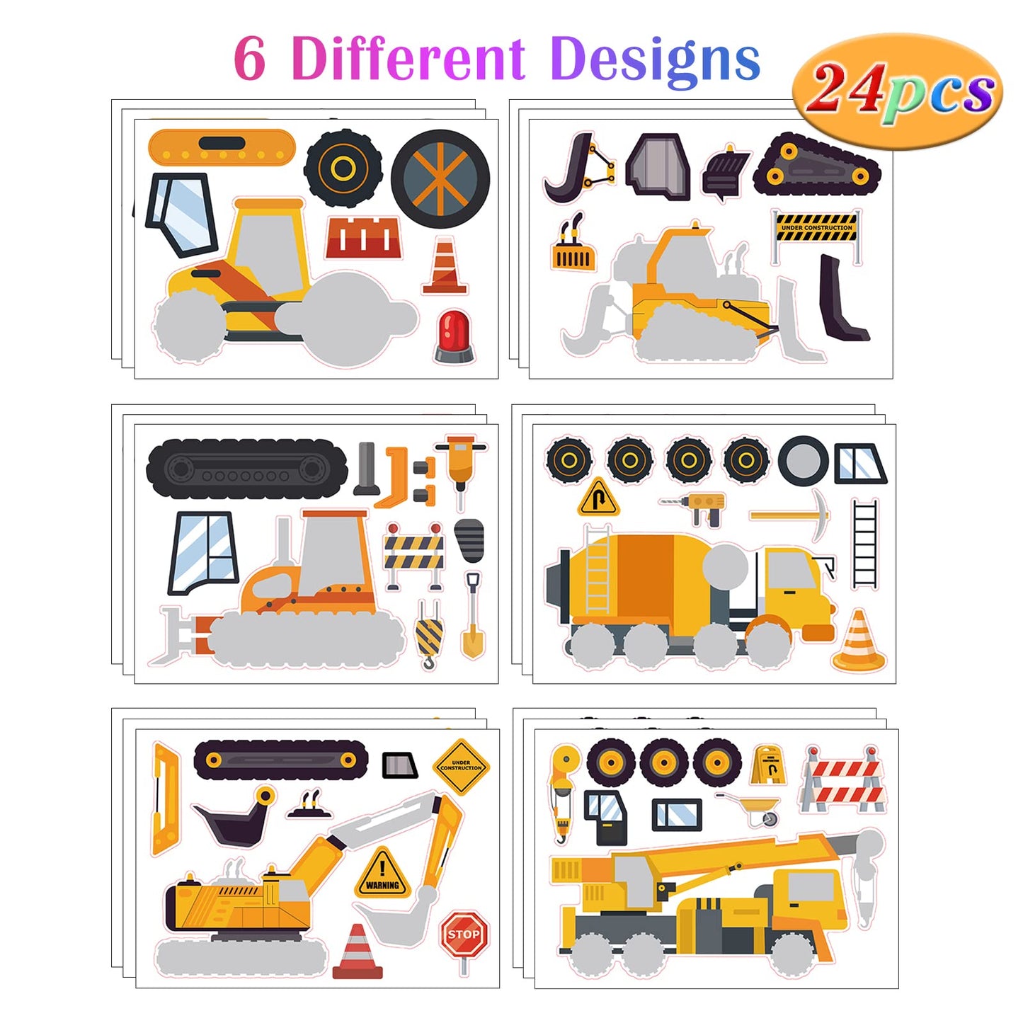 24 Sheets Construction Make A Face Sticker Sheets For Kids Todders Activities, Make Your Own Stickers For Kids Birthday Party Fa