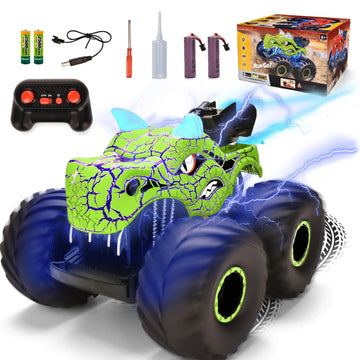 Onadrive Remote Control Dinosaur Car Toys for Kid Boys, 2.4GHz RC Monster Truck Toys with Spray, Light, Sound, All Terrain Recha