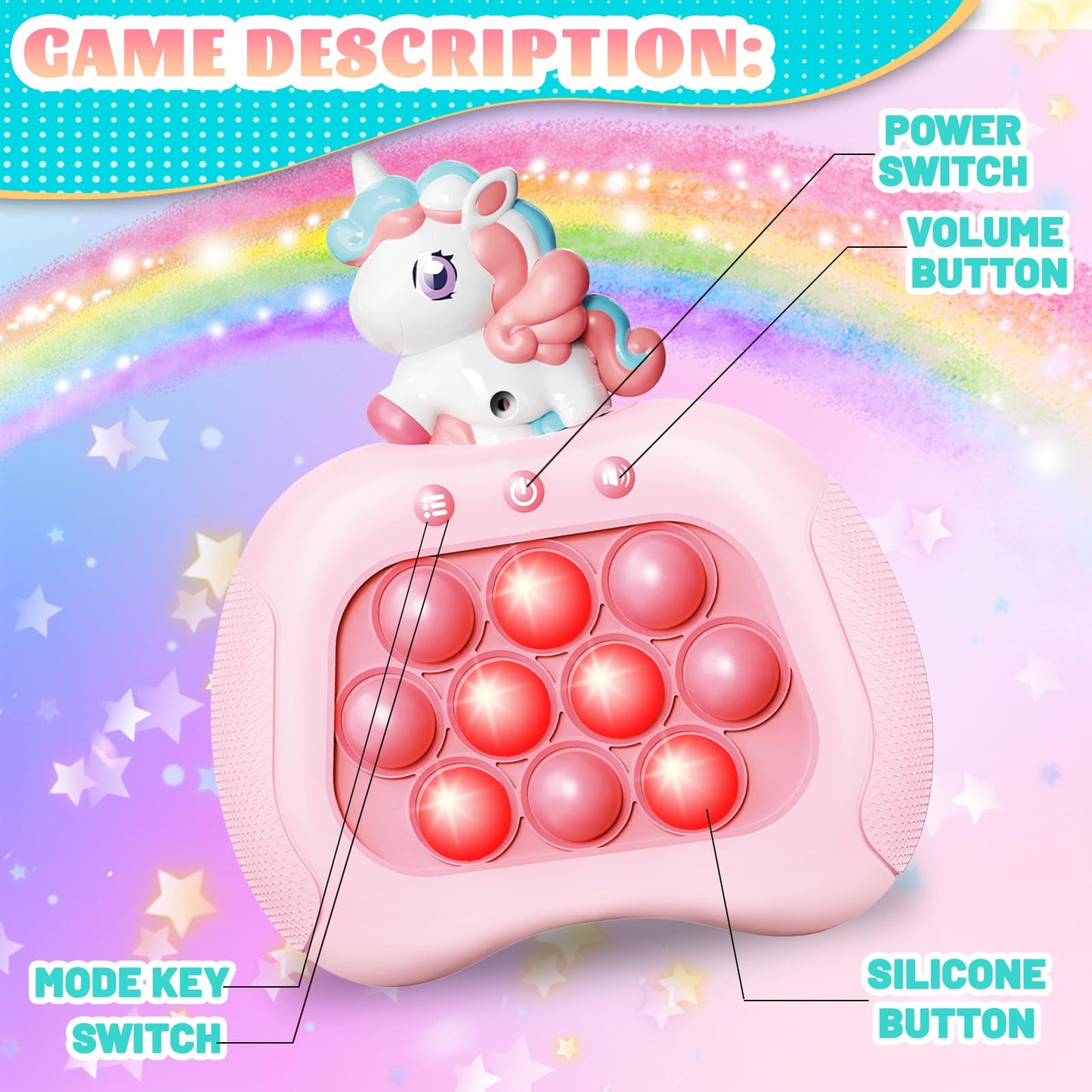 Fast Push Game, Pop Bubble Fidget Toy Quick Push Light Up Popping Game Toys For Ages 4-12, Birthday Gifts For Boys & Girls & Tee