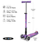 Micro Kickboard Maxi Deluxe Scooter - Foldable, LED Wheels, Purple, Ages 5-12, Swiss Design, Model MMD0100