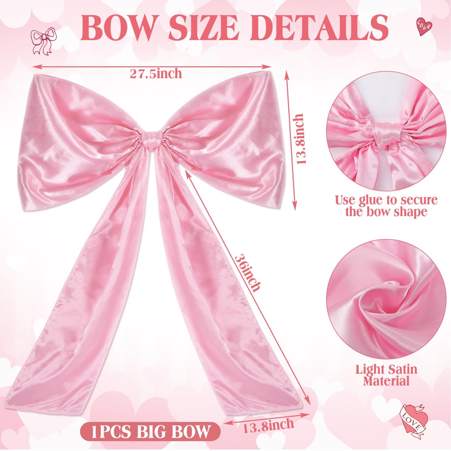 Gejoy 60 Pack Pink Bow Balloon Garland Kit - 12", 10", 5" Balloons with 27.5" Satin Bow for Wedding, Baby Shower, Bachelorette Decor