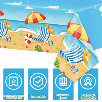 3 Pieces Summer Beach Tablecloths For Hawaiian Decorations Plastic Disposable Pool Surfboard Party Table Covers For Rectangle Tables Birthday Baby Shower Party Supplies Favors, 54 X 108 Inches