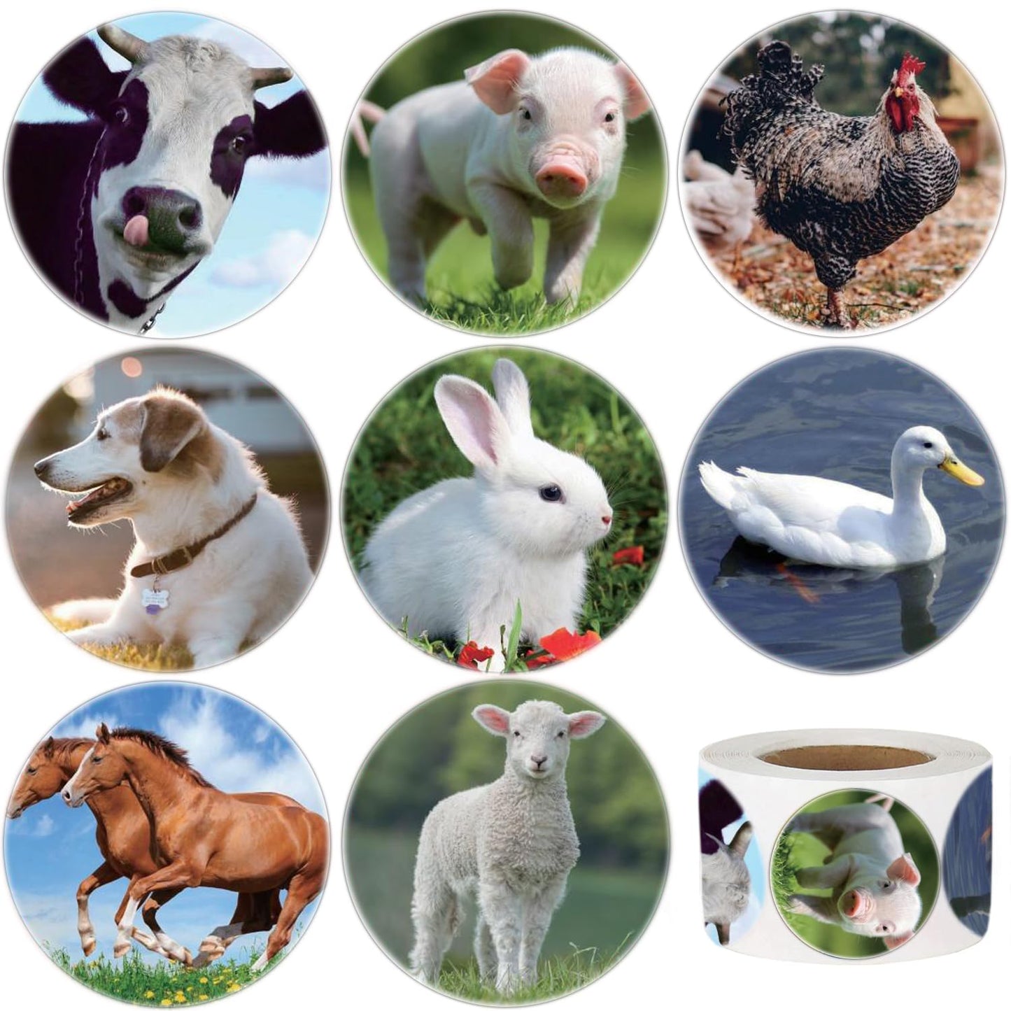 Hohamn Farm Animal Stickers Roll for Kids 600Pcs Round Farm Animals Label Stickers for Boys Girls Birthday Party Favors Gifts De