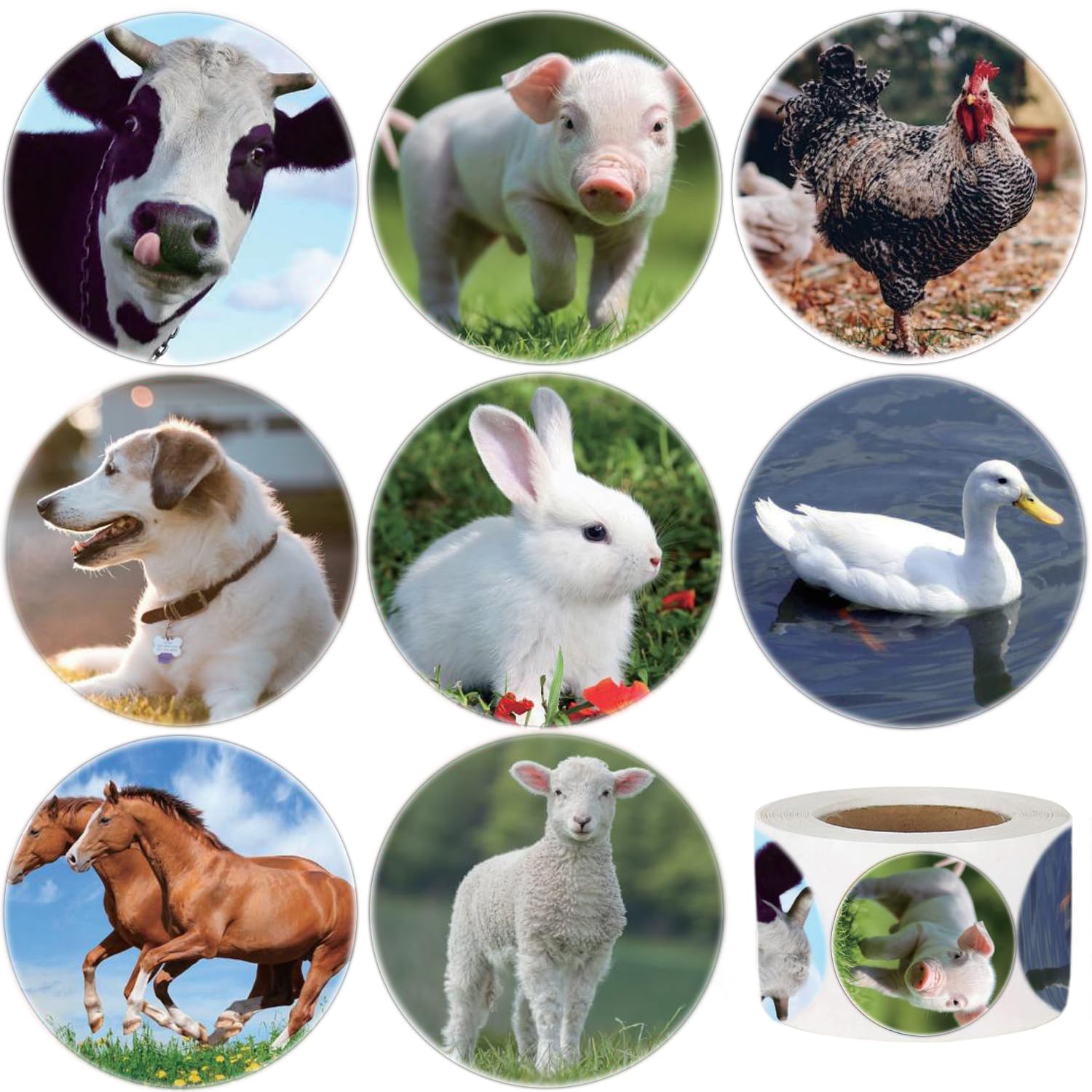 Hohamn Farm Animal Stickers Roll for Kids 600Pcs Round Farm Animals Label Stickers for Boys Girls Birthday Party Favors Gifts De