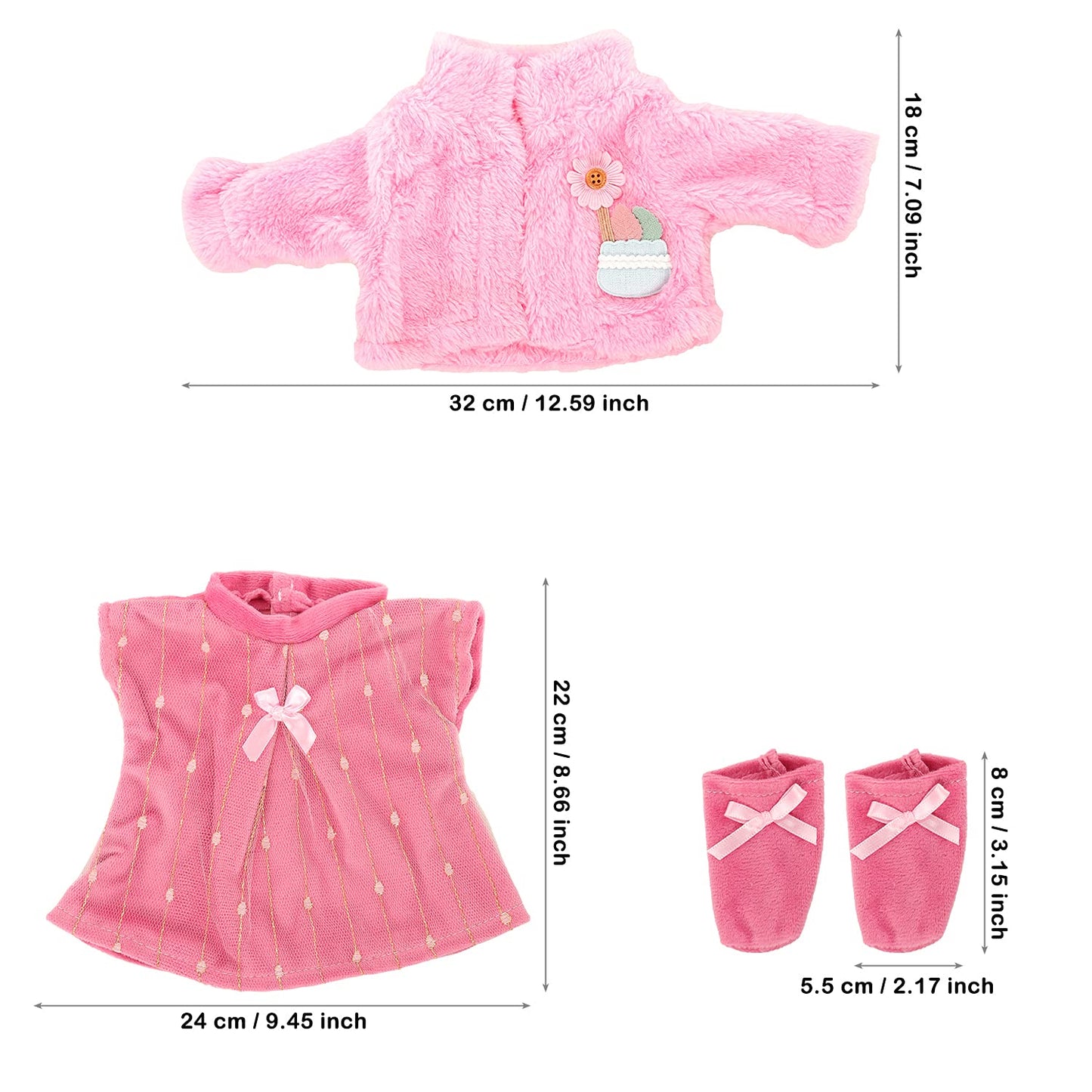 Baby Doll Clothes Casual Cute Pink Suit With Dress Coat Socks Suitable For 14-16 Inch Dolls 3-Piece Set