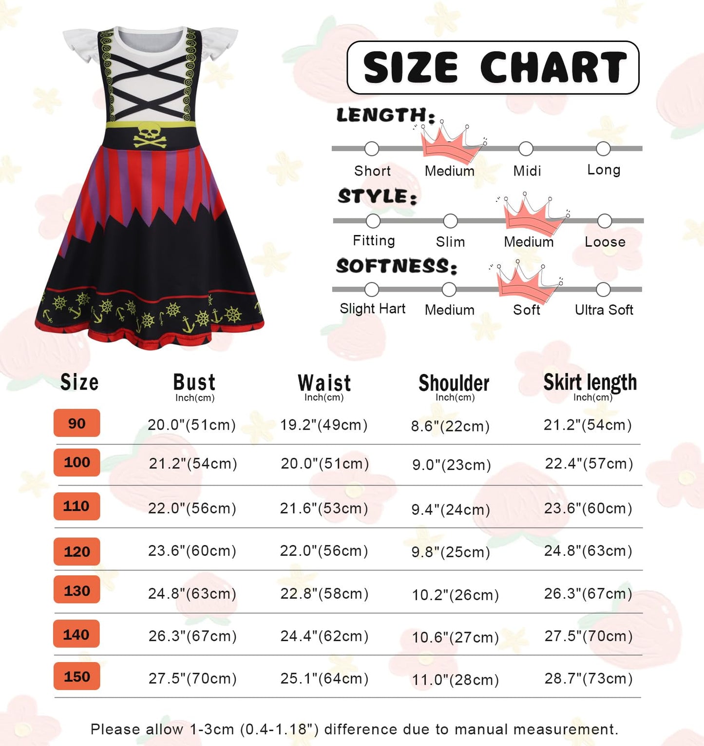 Eledobby Pirate Dress for Girls Buccaneer Costume Kids Halloween Outfits Birthday Party Cosplay Dress Up