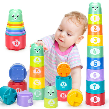 Ynanimery Stacking Cups Toys For Toddlers 1-3, Baby Toys Stacking Cups & Soft Blocks Teething Toys For Babies 6-12 Months Montes