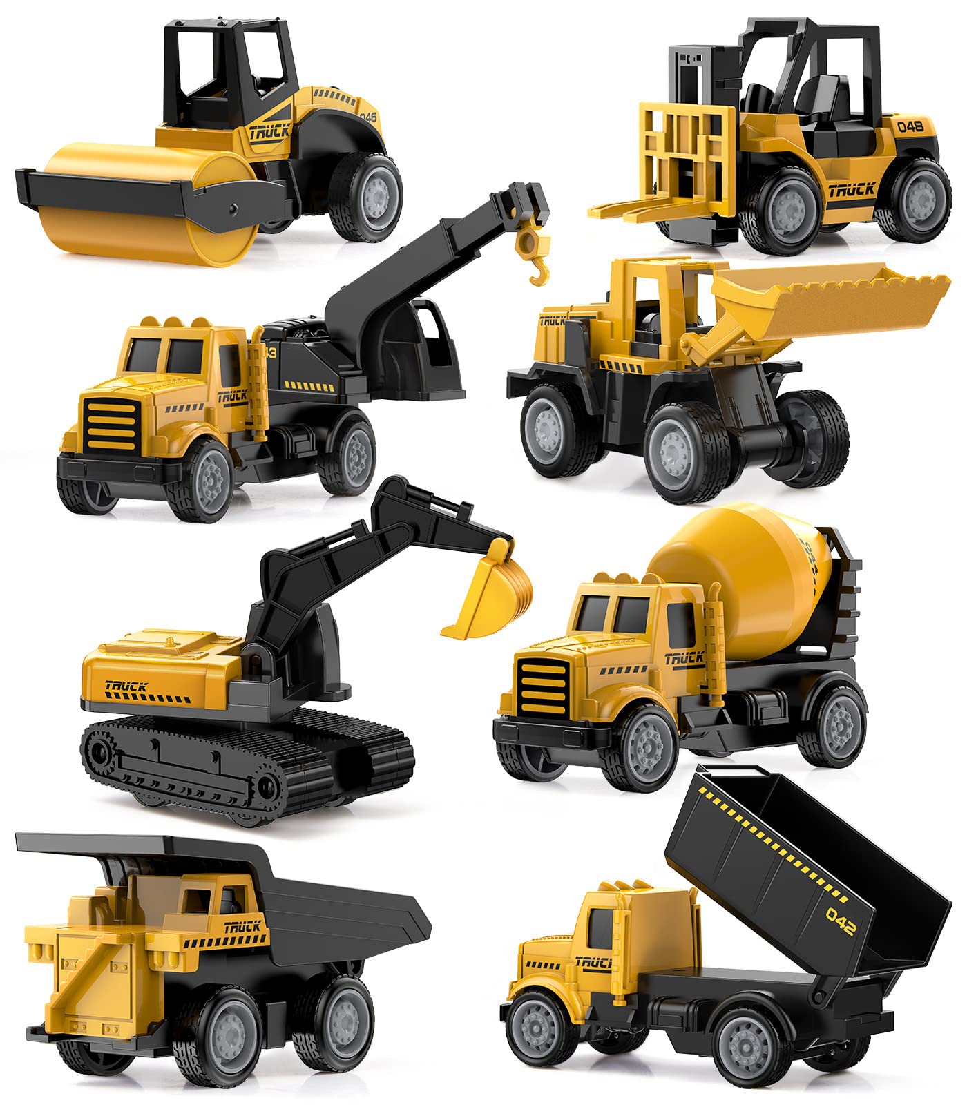 Geyiie Alloy Small Construction Cars Vehicles, Die Cast Mini Construction Truck Toys, Heavy Duty Bulldozers Excavator Cement Dum