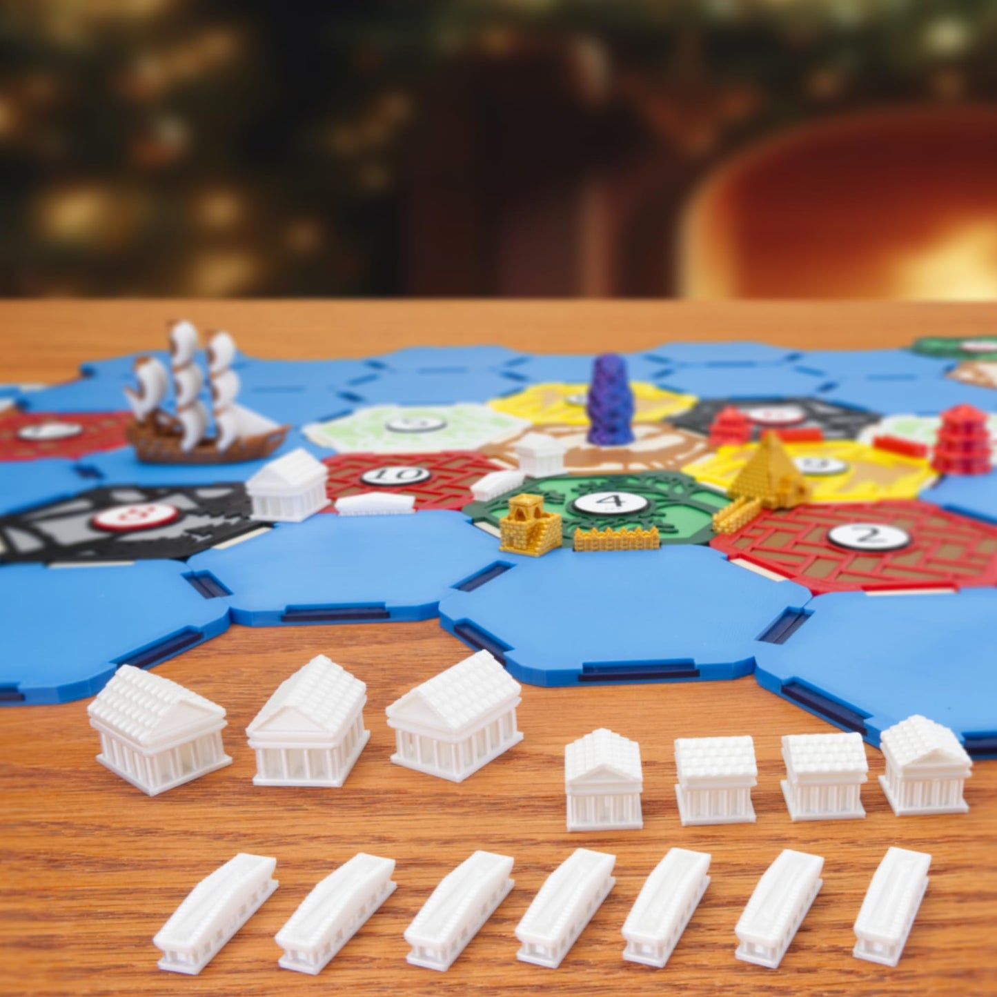 Custom Civilizations for Catan Board Game | Replacement Player Sets | Settlers Pieces | Base Cities Settlements Roads | 3D Printed | (Greek Base Set)