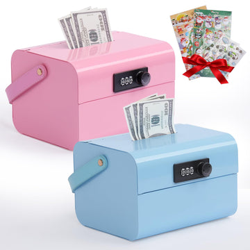 Piggy Bank for Kids Boys Girls 5-12 Years Old,Portable Kids Safe Bank with Code,Small Cash Box with Combination Lock,Metal Money