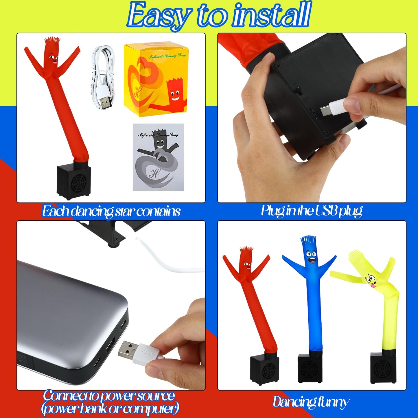 Poen 3 Pcs Mini Inflatable Tube Man Funny Gag Birthday Gift Wacky Waving Inflatable Guy With Blower Desktop Mini Dancer Man Gift For Man Women Party Decoration(Smile)
