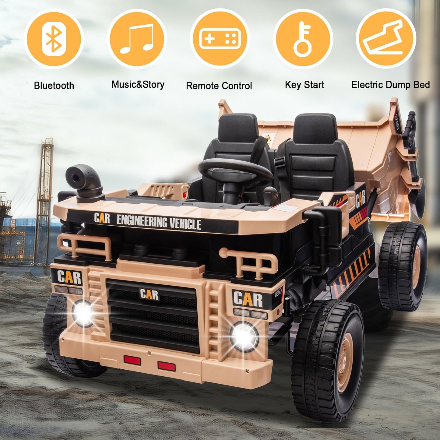 Ride On Dump Truck 24V, 4Wd Kids Car With Remote Control, Electric Dump Bed And Shovel, Ride On Construction Vehicles 4X70W Powe
