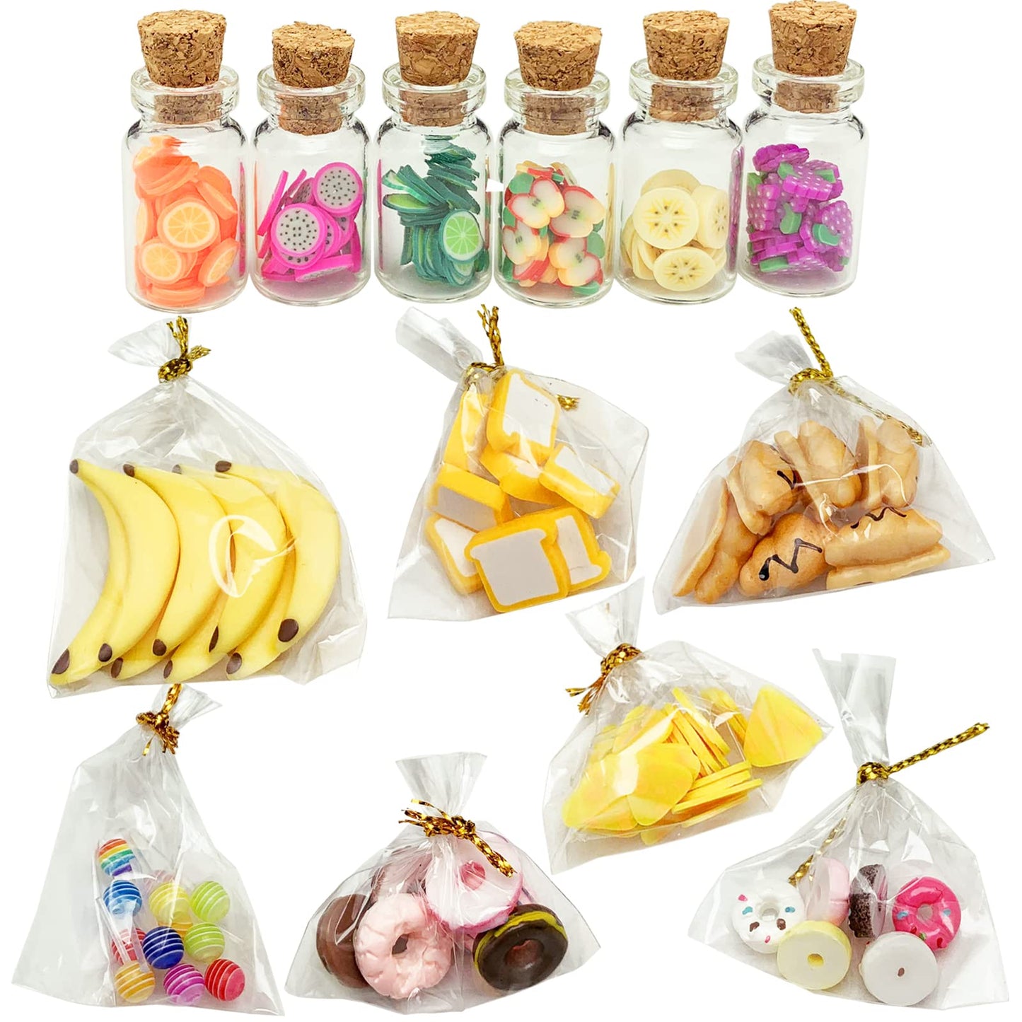 13 Packs Cute 1:12 Miniature Dollhouse Food Lollipop Toast Cheese Bread Donut Fruit Slice Jar Glass Bottle Mini Kitchen Scene Model Simulation Diy Decoration Accessories