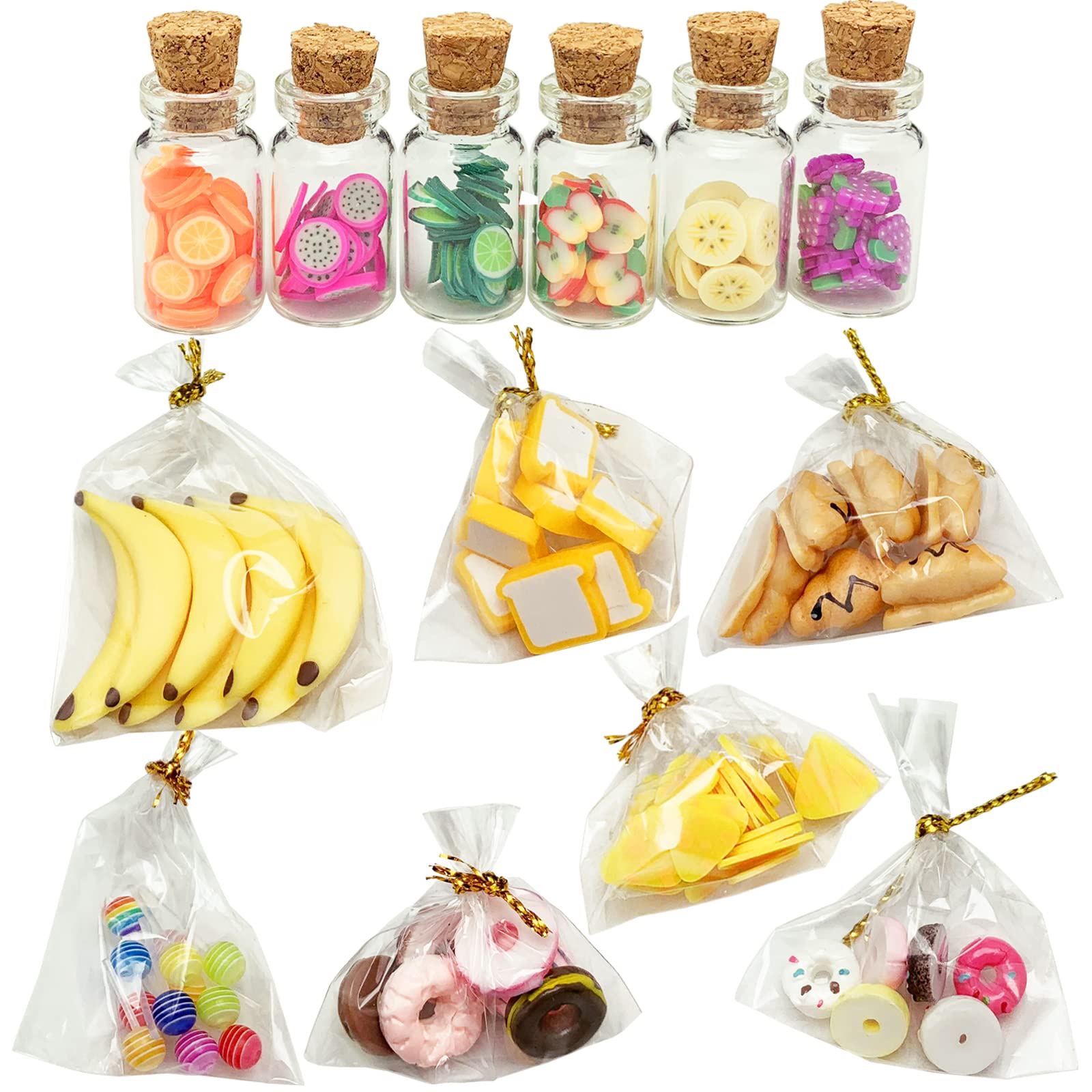 13 Packs Cute 1:12 Miniature Dollhouse Food Lollipop Toast Cheese Bread Donut Fruit Slice Jar Glass Bottle Mini Kitchen Scene Model Simulation Diy Decoration Accessories