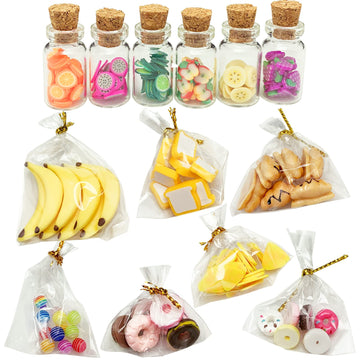 13 Packs Cute 1:12 Miniature Dollhouse Food Lollipop Toast Cheese Bread Donut Fruit Slice Jar Glass Bottle Mini Kitchen Scene Model Simulation Diy Decoration Accessories