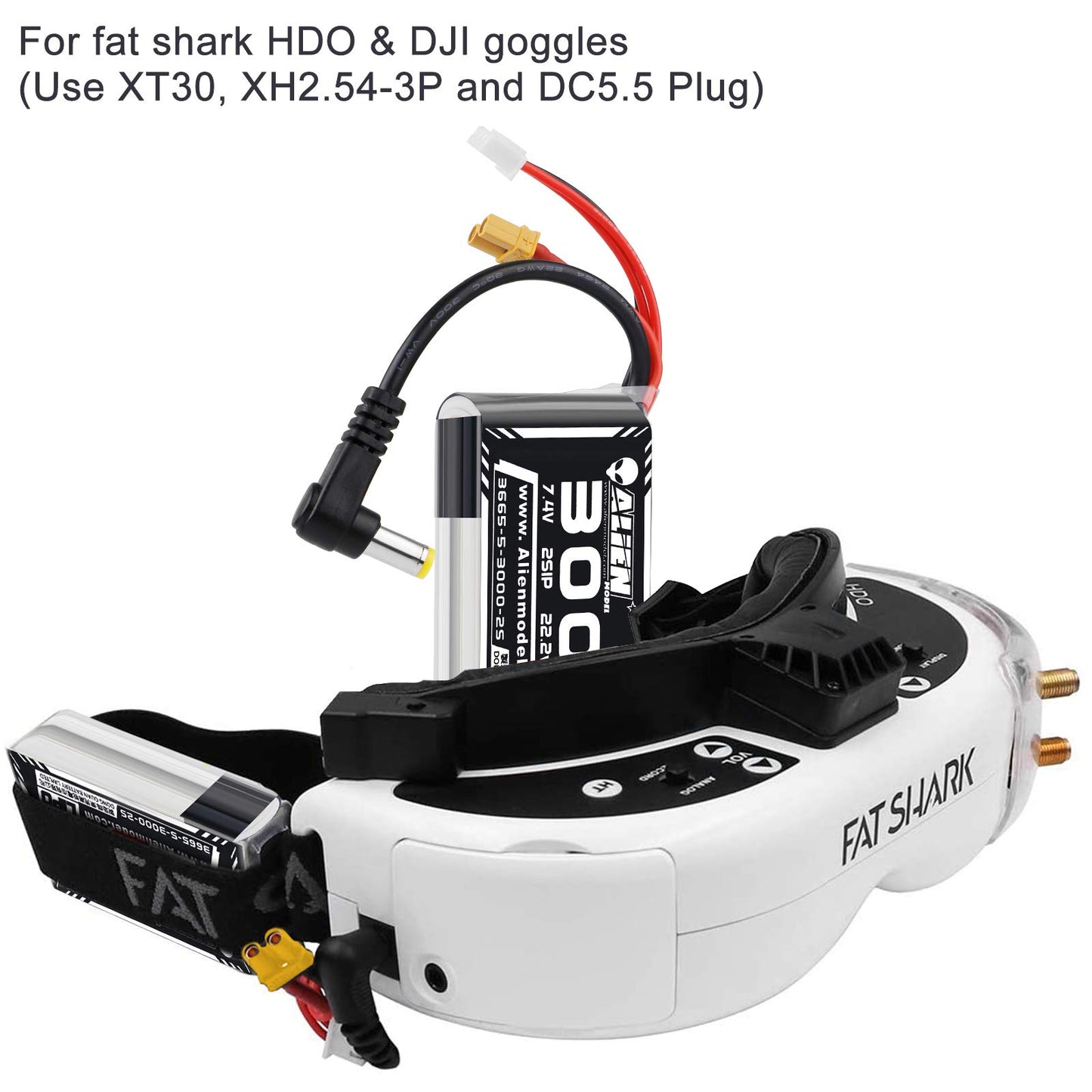 Crazepony 3000mAh 2S LiPo Battery Fatshark FPV Goggles Battery 7.4V with XT30/DC5.5 Plug for D JI HD Digital Goggles Skyzone 03O