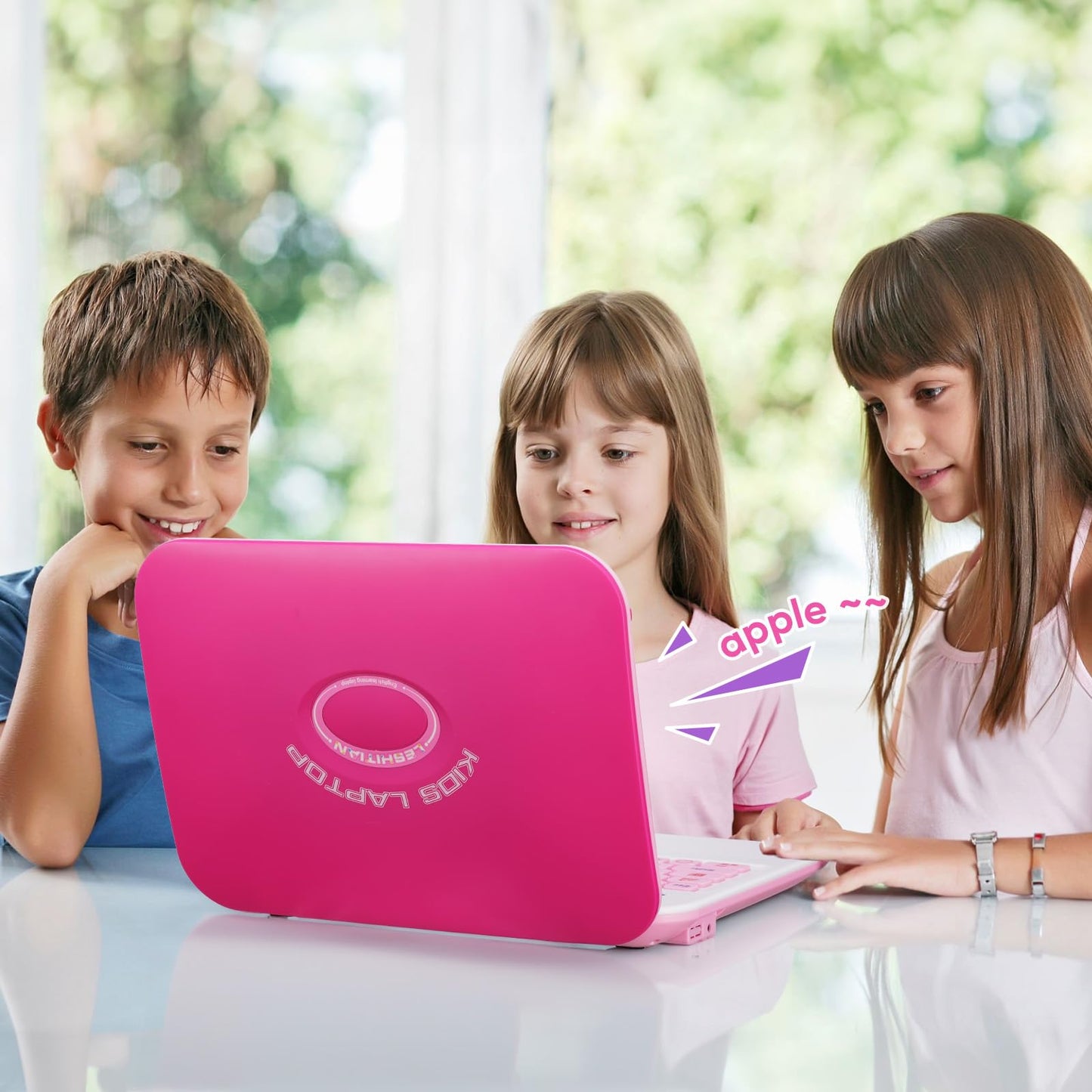 LESHITIAN Kids Laptop - 80 Learning Modes, 7" Screen, Educational Computer for Ages 5+, Pink Plastic Design