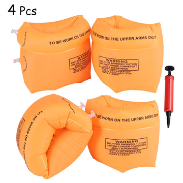 4 Pcs Arm Floaties Inflatable Swim Arm Bands Floater Sleeves Swimming Rings For Kids Toddlers And Adults(Orange)