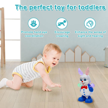 Mayaphilos Bunny Dancing Music Toy With Lights, Crawling Toy Light Up Music, Fun Moving Musical Toy For Toddlers Chirsmas Birthd