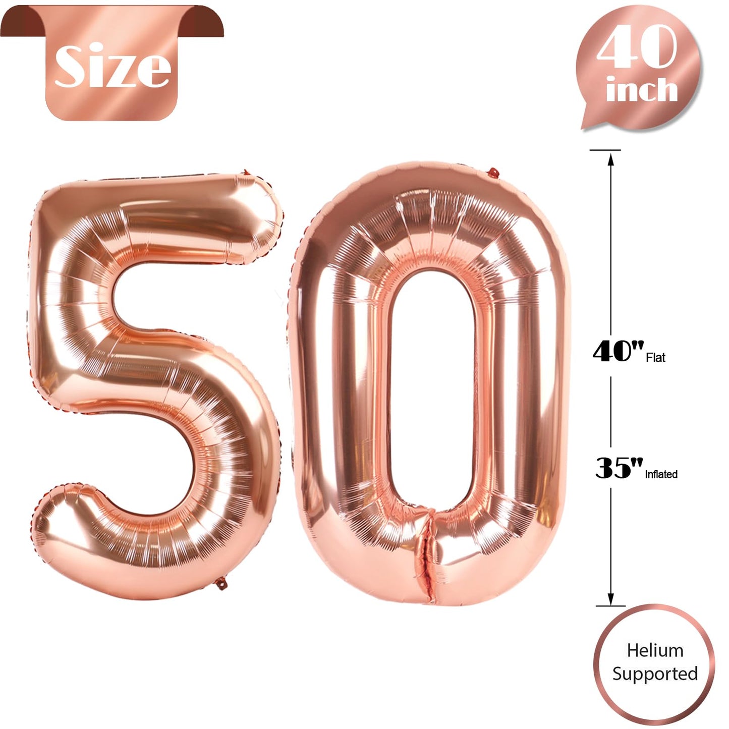 50 Balloon Number, Rose Gold Number 50Th Birthday Balloons 40 Inch, 50 Years Old Rose Gold Birthday Decorations For Men Women, 5