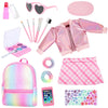 Ecore Fun 17-Piece 18 Inch Doll Accessories Cosmetic Set With Backpack & Outfits | Pretend Play Makeup Kit For 18'' Dolls | Incl