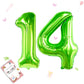 Smlpuame 40 Inch Number Balloon 0-9 Green Large Number 14 Balloons,Digital Balloons For Birthday Party Celebration Decorations S