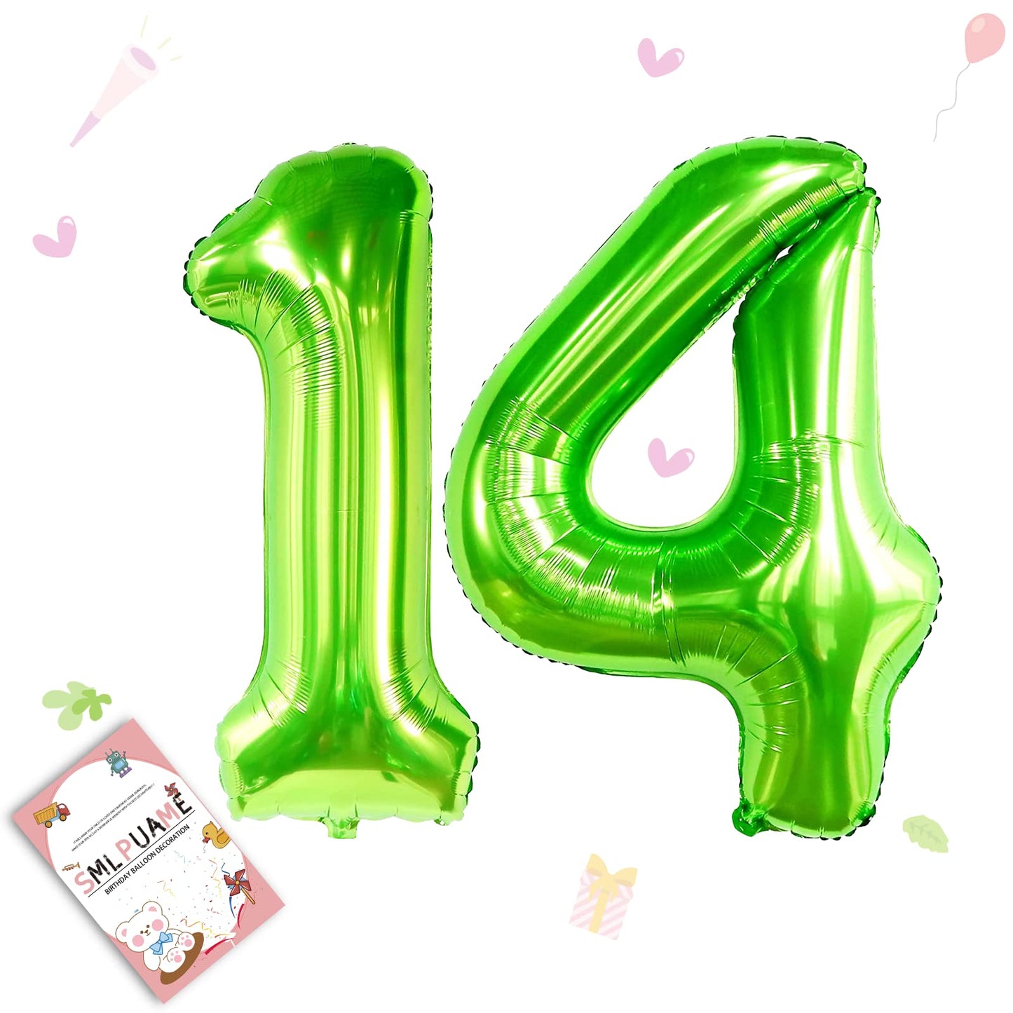 Smlpuame 40 Inch Number Balloon 0-9 Green Large Number 14 Balloons,Digital Balloons For Birthday Party Celebration Decorations S
