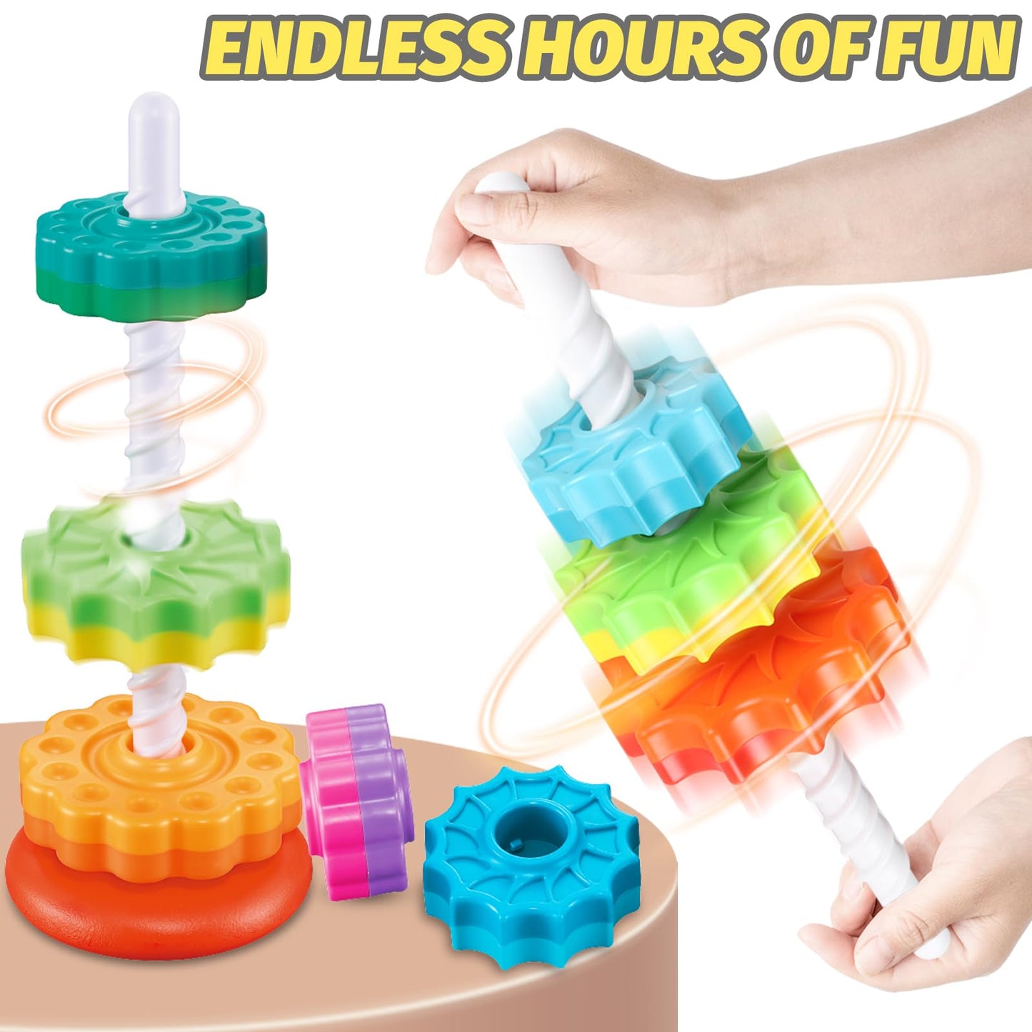GKKBSJ Baby Spinning Stacking Toys for Toddlers 1-3  Spinner Ring Stacker  Montessori Toys for Babies 6-12-18 Months  Autism Sensory Learning Toy  1 2 3 Year Old Girl or Boy Christmas Birthday Gifts