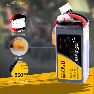 TATTU 850mAh 11.1V 45C 3S LiPo Battery Pack with XT30 Plug for Multirotor FPV 150 180 Size Quadcopter