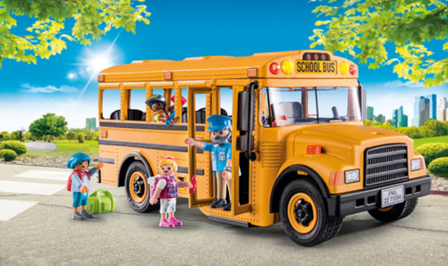 Playmobil School Bus with 4 Figures, Multicolor, Plastic, Model 70983, TU Size