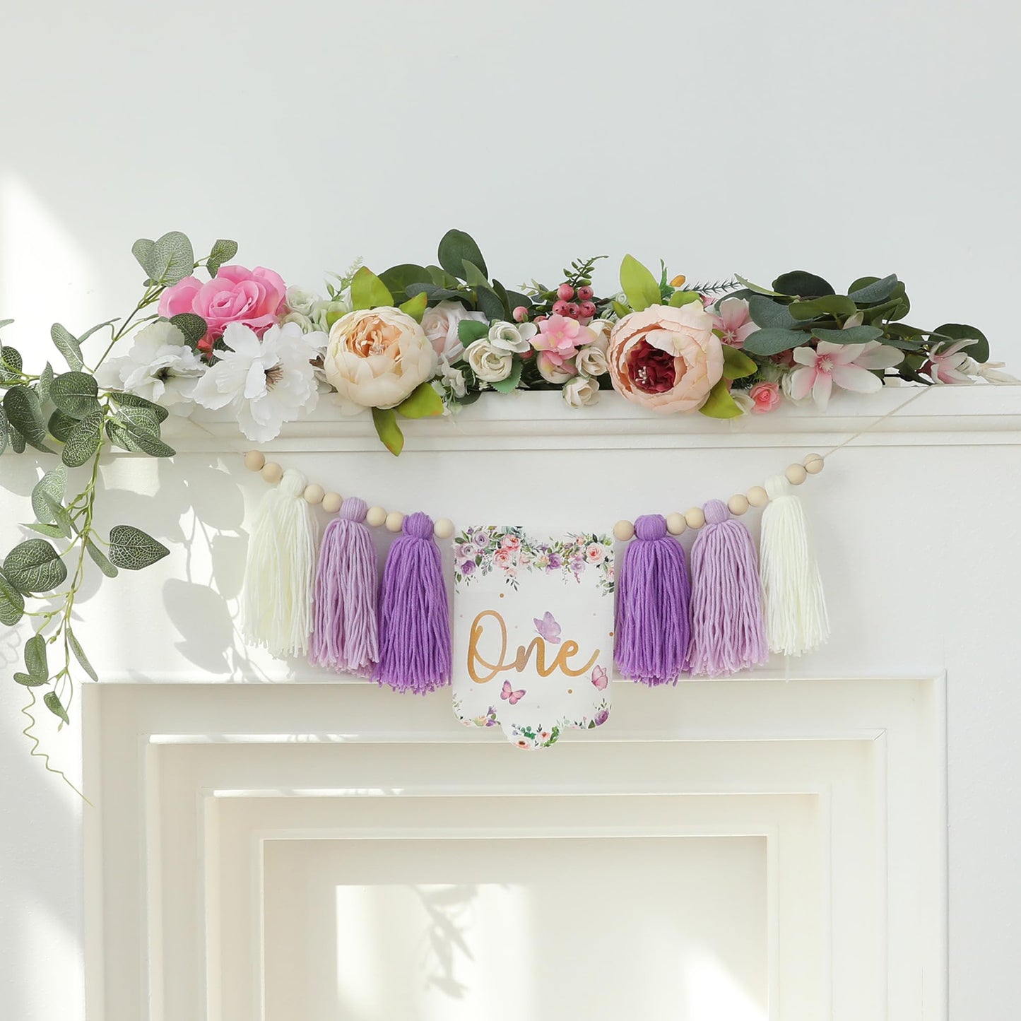 HODIHIWI Handmade Butterfly Flower 1st Birthday High Chair Banner Purple Party Decoration For Girls Boys Wall Hangings Decorativ