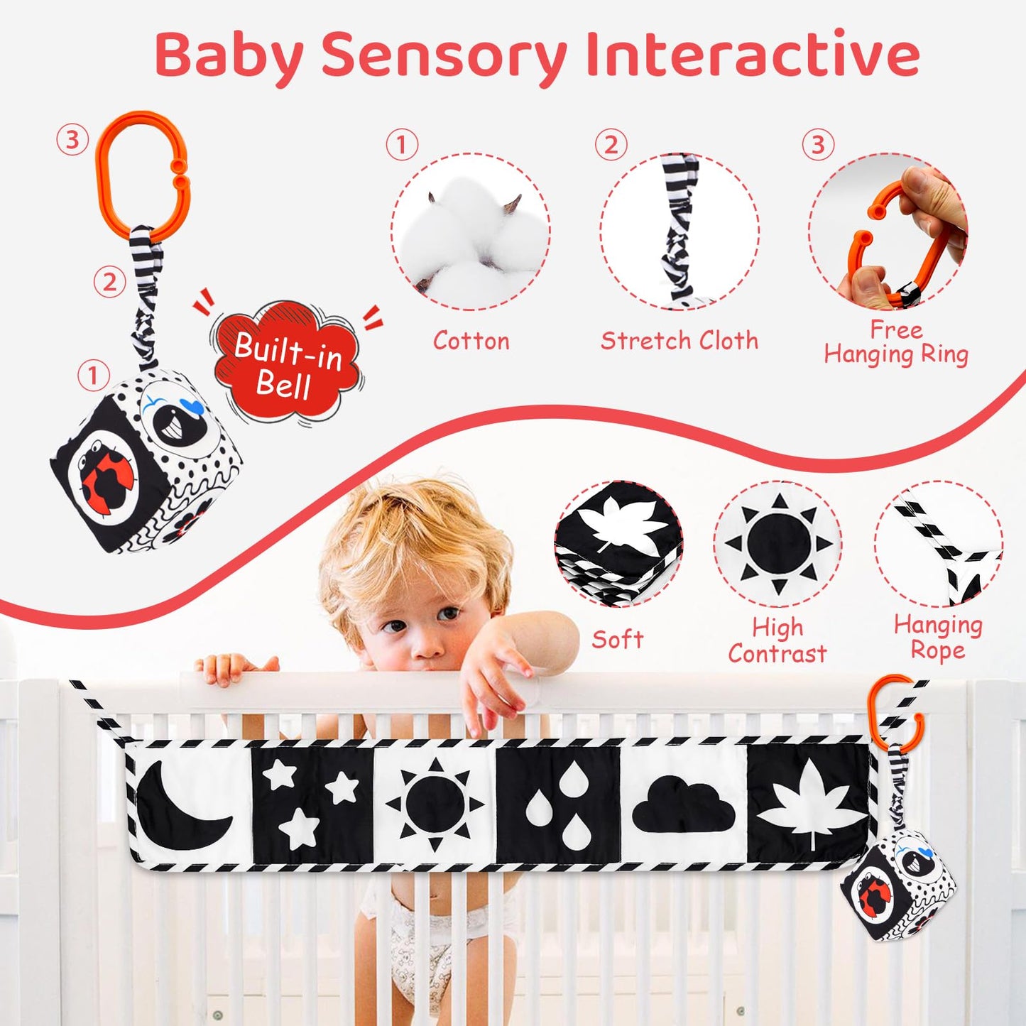 Black And White High Contrast Baby Toys For Newborn, Newborn Toys Montessori Toys For Babies 0-6 Months Tummy Time Toys, Infant