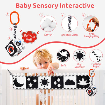 Black And White High Contrast Baby Toys For Newborn, Newborn Toys Montessori Toys For Babies 0-6 Months Tummy Time Toys, Infant