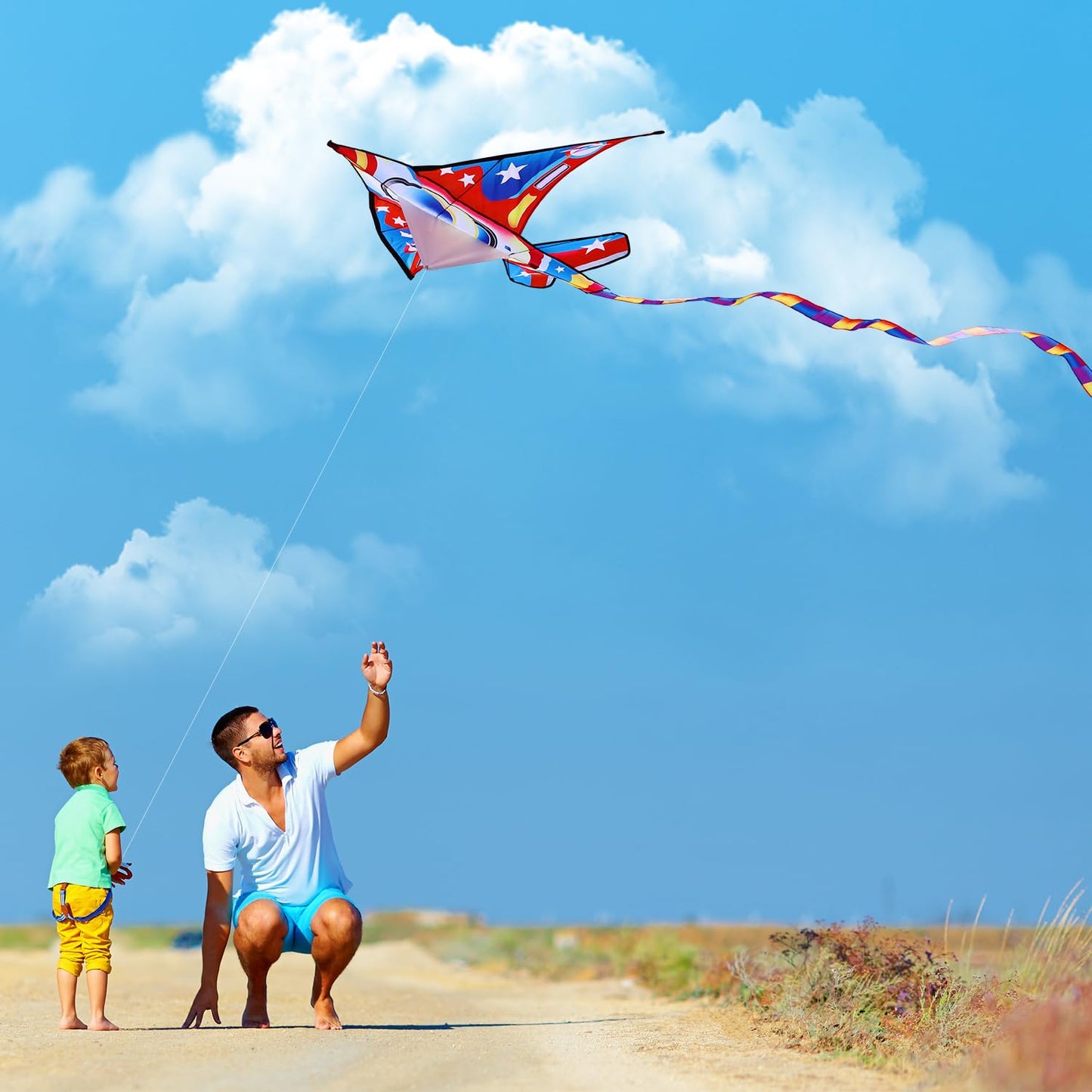Xida Airplane Kite For Adults, Easy To Fly Fighter Kites For Kids Ages 4-8, Beginner Kite For Boys And Girls, Kite Handle And Li