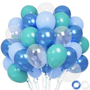 Blue Balloons, 60 Pcs 12 Inch Blue Transparent Birthday Balloons With Blue Metallic Blue Latex Balloons, Blue Party Balloons Dec