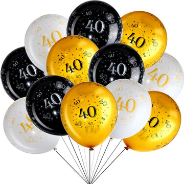 Blulu 45 Piece 12 Inch Birthday Party Latex Balloons Anniversary Decoration White Gold Black Theme Balloon For Birthday Party Supplies Indoor Outdoor Decor(40Th)