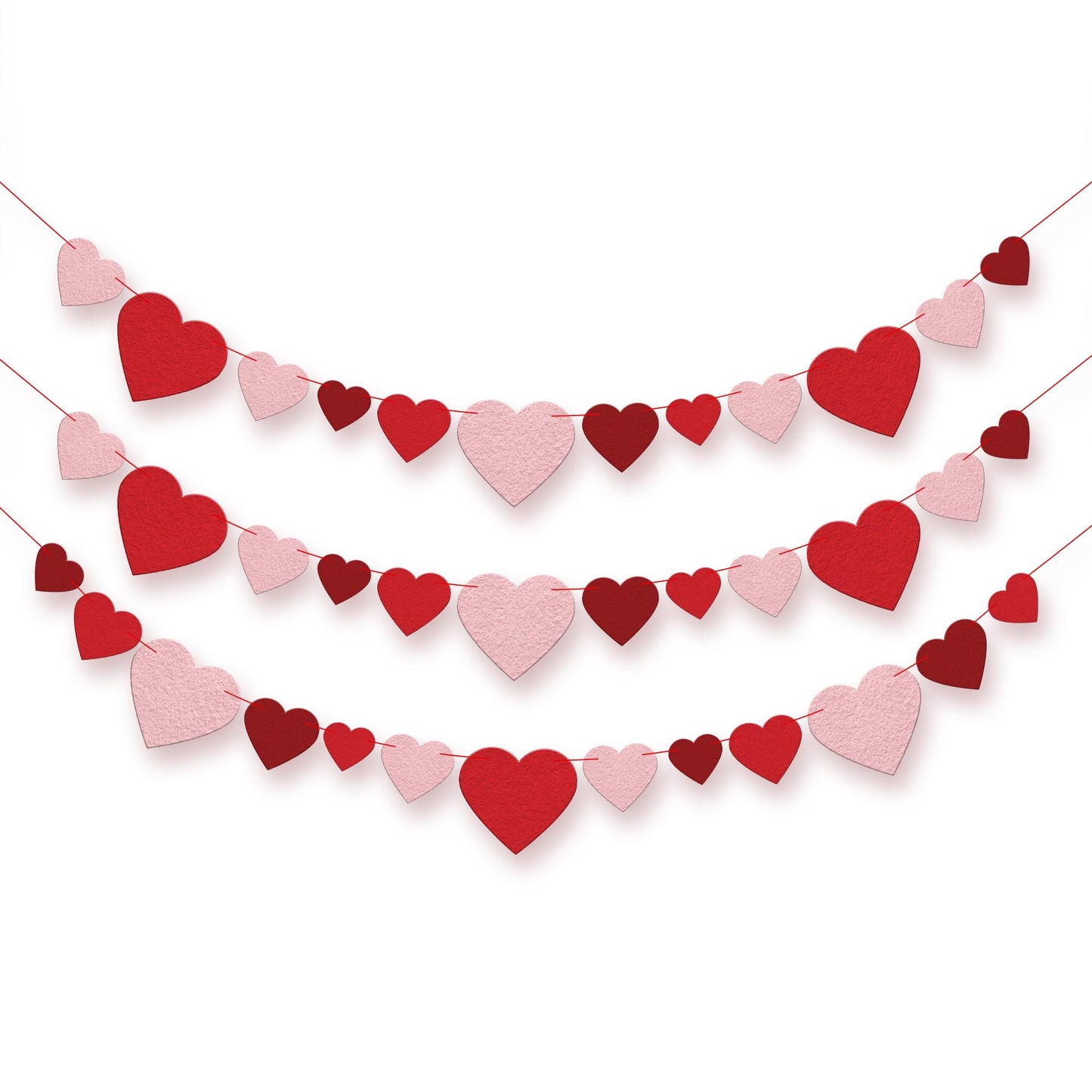 KatchOn, Felt Valentines Day Garland - No DIY, 3 String, 8.2 Feet | Red Heart Garland, Galentines Day Decorations | Valentine Ga