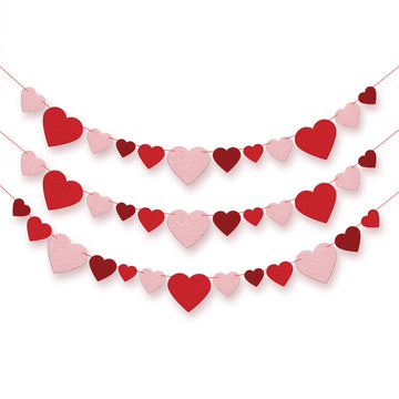 KatchOn, Felt Valentines Day Garland - No DIY, 3 String, 8.2 Feet | Red Heart Garland, Galentines Day Decorations | Valentine Ga