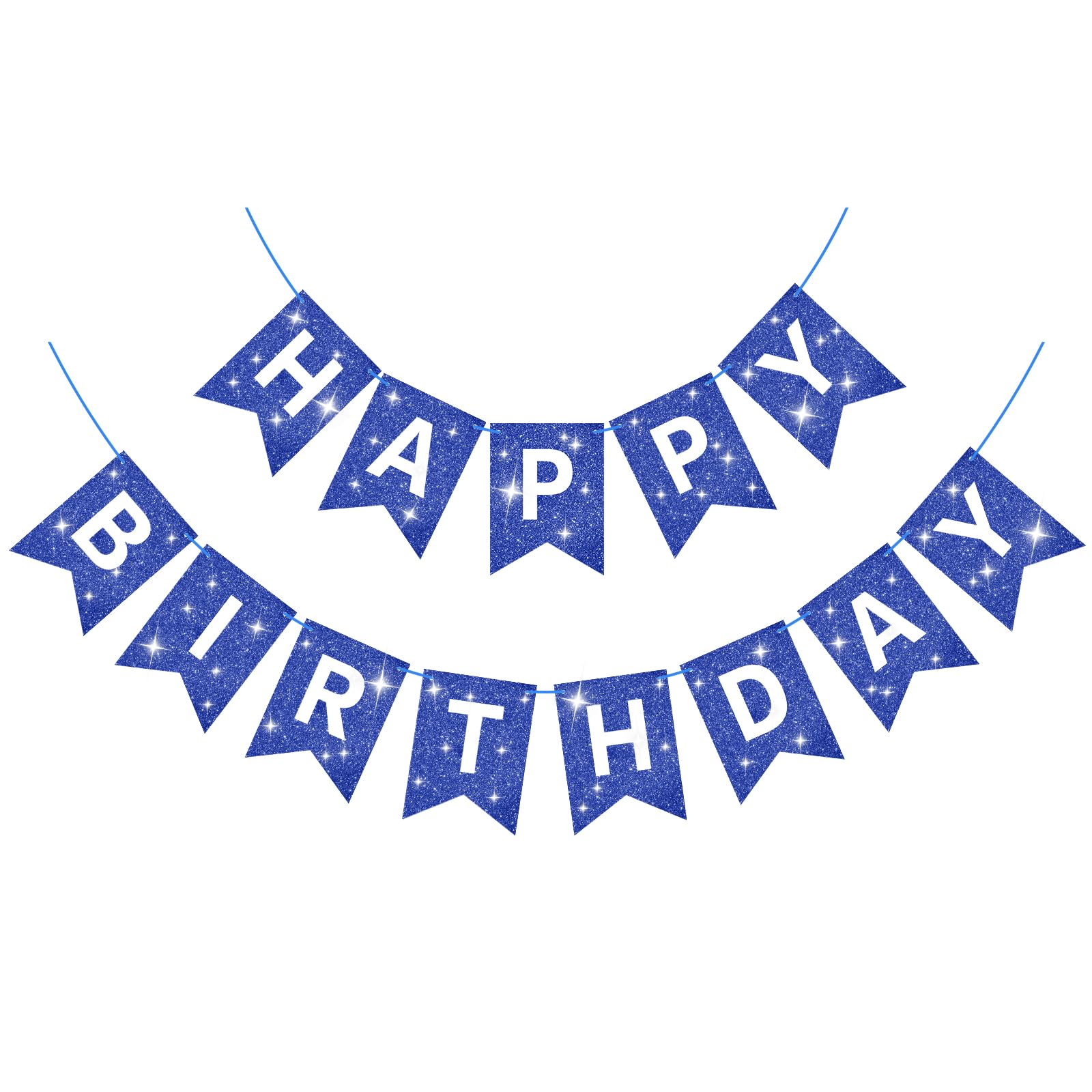 Blue Happy Birthday Banner Glitter Happy Birthday Sign For Backdrop Blue Birthday Party Decorations Flag Banner Garland For Boys Men Baby 1St Birthday Party Door Banner Wall Decor Supplies