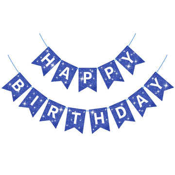 Blue Happy Birthday Banner Glitter Happy Birthday Sign For Backdrop Blue Birthday Party Decorations Flag Banner Garland For Boys Men Baby 1St Birthday Party Door Banner Wall Decor Supplies