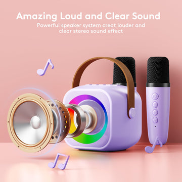 Mini Karaoke Machine For Kids: Portable Bluetooth Kararoke Microphone Speaker With 2 Wireless Microphones - Easter Birthday Gifts For 4 5 6 7 8 9 10 Year Old Girls