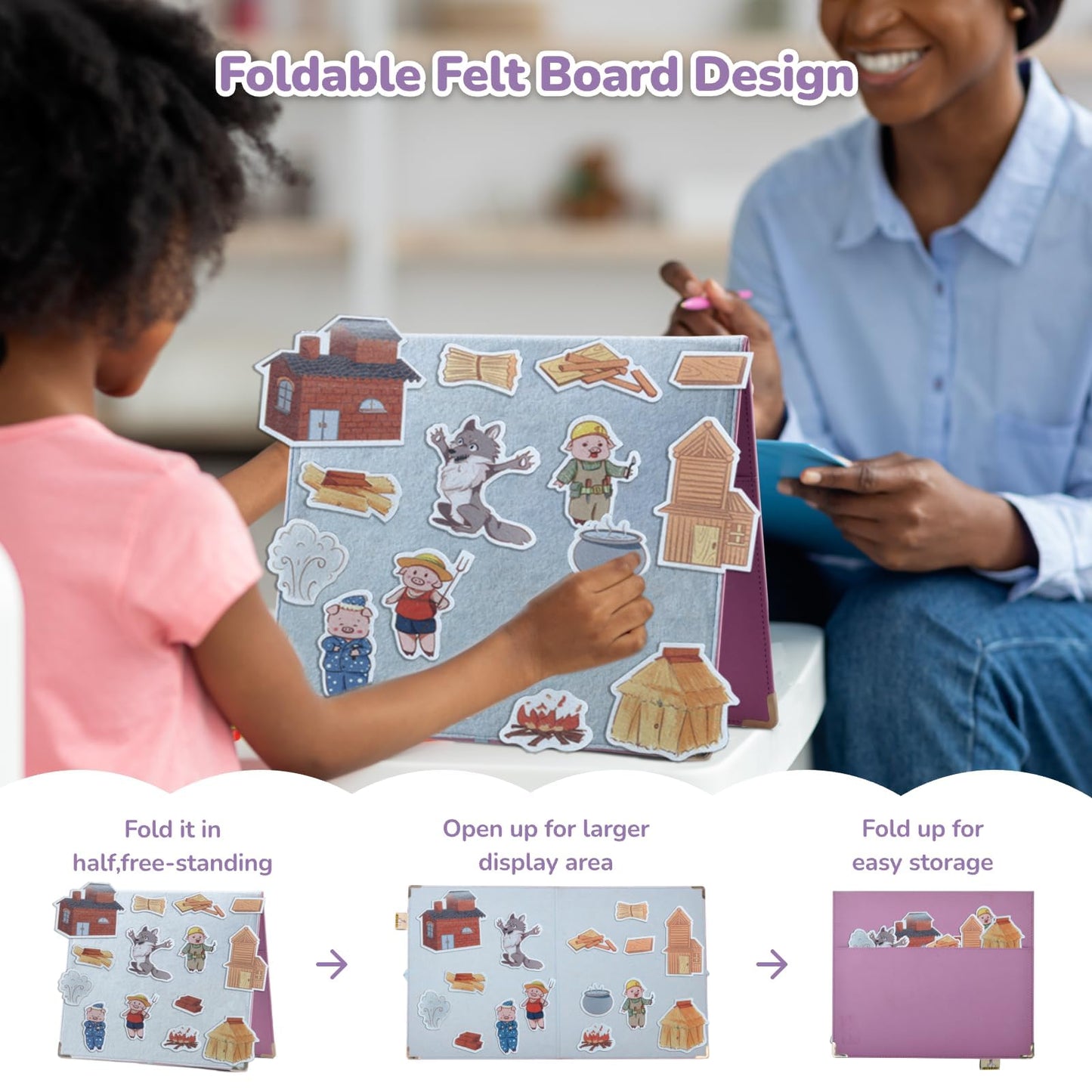 Chefan Felt Flannel Board Stories For Toddlers,The Three Little Pigs,Preschool Felt Activities,Flannel Graphic