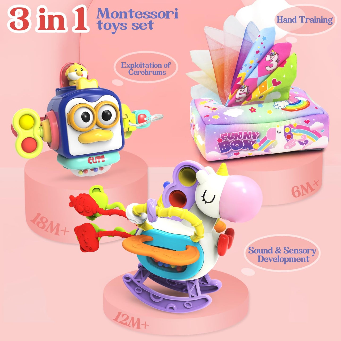 Seveclotree Babies Toys For 12 Months,Sensory Toys For Toddlers 1-3, 3 In 1 Activities Busy Cube,Pull String Teether And Baby Ti