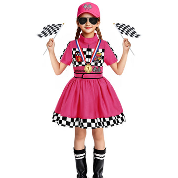 Gortykor Girls Race Car Driver Costume Racer Dress Costume For Girls Halloween Racer Cosplay Dress Up (7-8 Years)