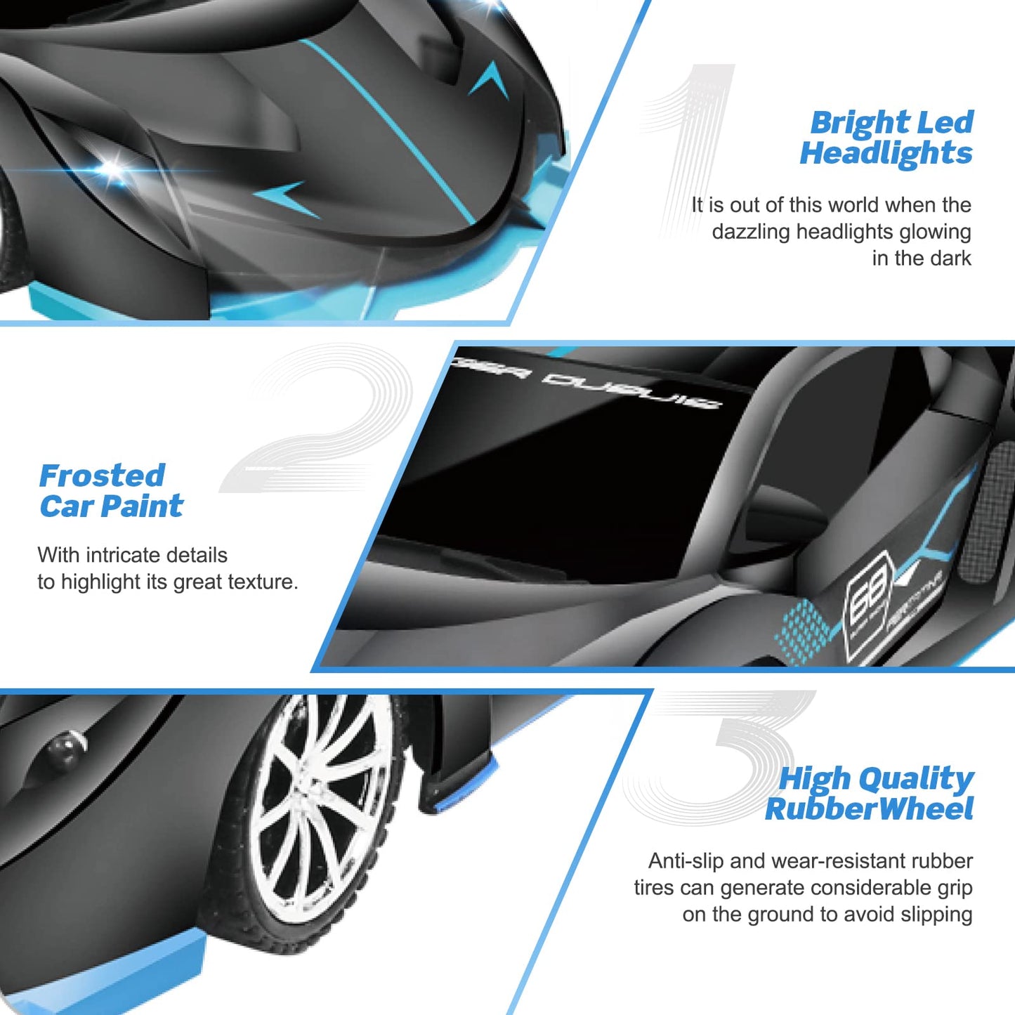 KULARIWORLD Remote Control Car - Fast 1/18 Scale RC Vehicle, Rechargeable, Black Blue, Ideal Xmas Gift for Boys